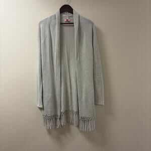 Lilly Pulitzer Cotton Blend Gray Silver Fringe Open Front Cardigan M Boho Beach